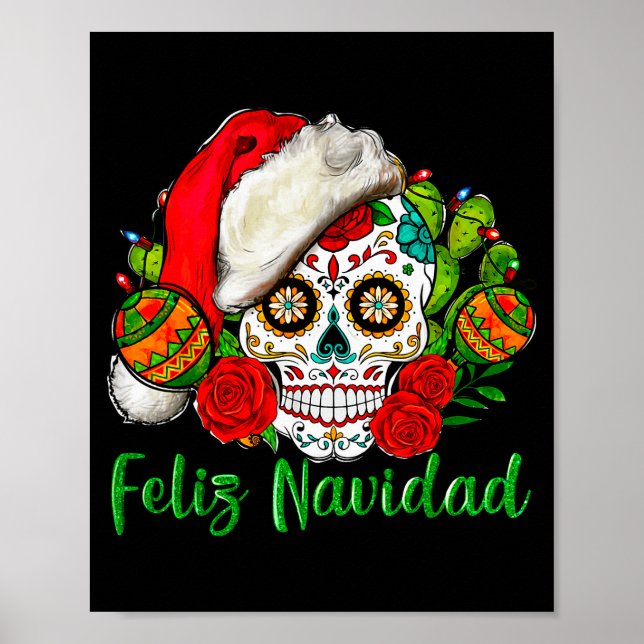 Poster Feliz Navidad Sugar Skull Mexican Christmas  (Frente)