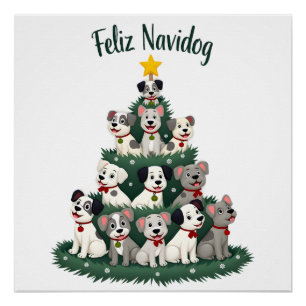 Pôster Feliz Navidog Camiseta de Natal de Cachorro, Xm Di