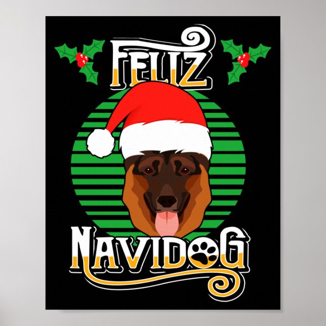 Poster Feliz Navidog German Shepherd Dog Holiday Merry Ch (Frente)