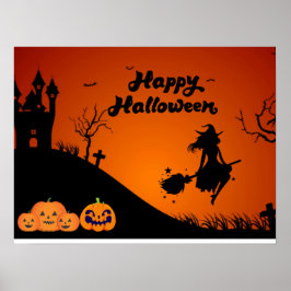Poster Feliz Noite de Halloween - Bruxa Louca, Pumpkins