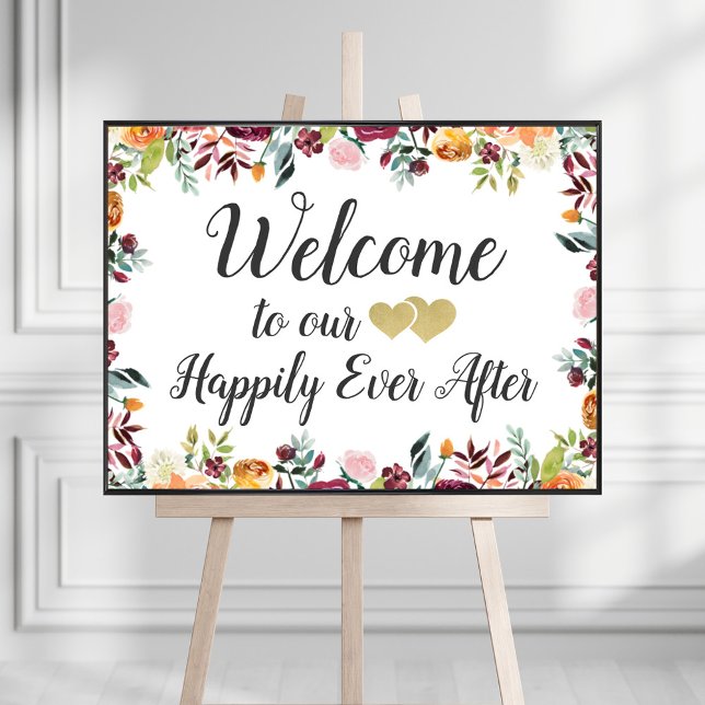 Poster Feliz Nunca Após Casamento Floral Rustic Fall (Criador carregado)