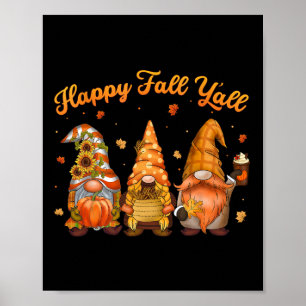 Poster Feliz Outono para Todos Gnome Abóbora Folhas de Ou