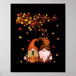 Poster Feliz Outono para Todos Gnome Abóbora Folhas de Ou