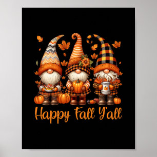 Poster Feliz Outono para Todos Gnome Abóbora Outono Dia d