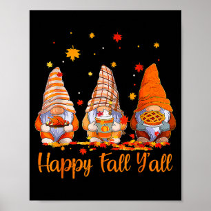 Poster Feliz Outono para Todos Gnome Abóbora Outono Dia d