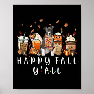 Poster Feliz Outono Pitbull Cachorro Café Abóbora Outono