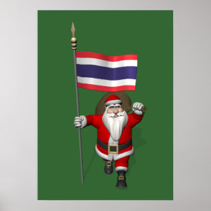 Pôster Feliz Pai Natal Com Bandeira Da Tailândia