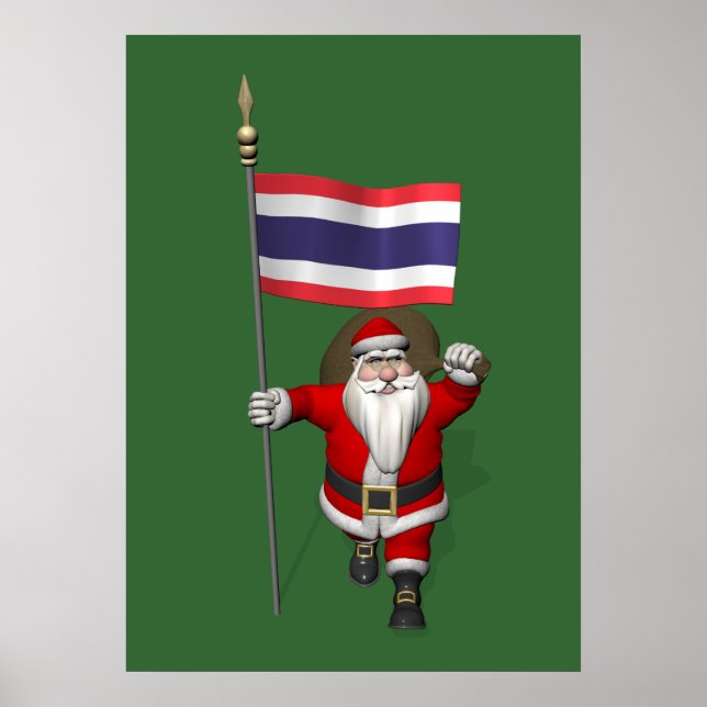 Pôster Feliz Pai Natal Com Bandeira Da Tailândia (Frente)