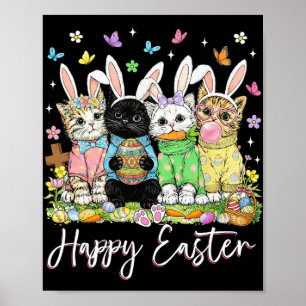Poster Feliz Páscoa Amante de Gato Fofo Coelho Dia de Pás