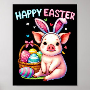 Poster Feliz Páscoa amantes de animais de fazenda porco c