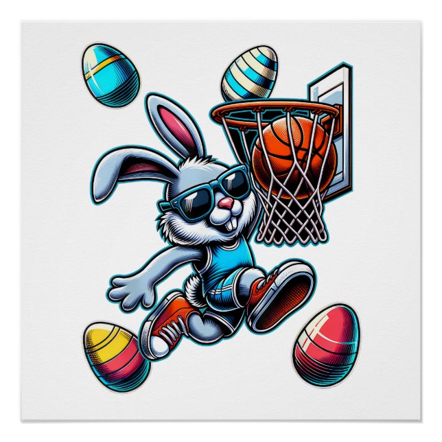 Pôster Feliz Páscoa Basquetebol Meninos Coelho da Páscoa  (Frente)