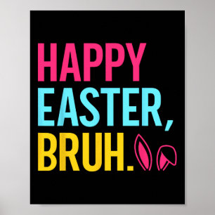 Poster Feliz Páscoa Bruh Orelha de Coelho Groovy Retro Pá