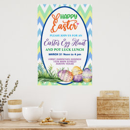 Poster Feliz Páscoa, Caça ao Ovo e Cartaz de Pot Luck