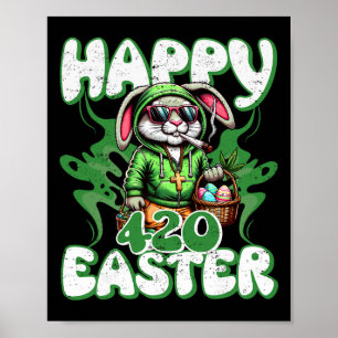 Poster Feliz Páscoa Coelho da Páscoa Divertido Fumando Ho