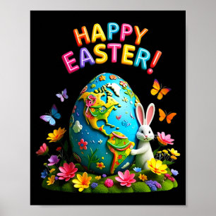 Poster Feliz Páscoa dia da terra 2026 coelho mapa mundi P