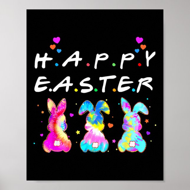 Poster Feliz Páscoa Família Coelhinho Fofo Combinando Pás (Frente)