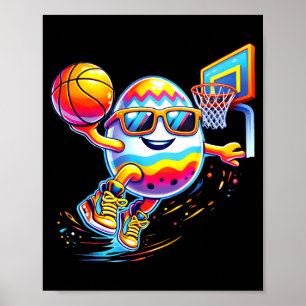 Poster Feliz páscoa ovo dunking coelho basquete meninos