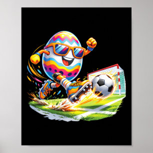 Poster Feliz Páscoa Ovos Jogando Futebol Amantes Meninos 
