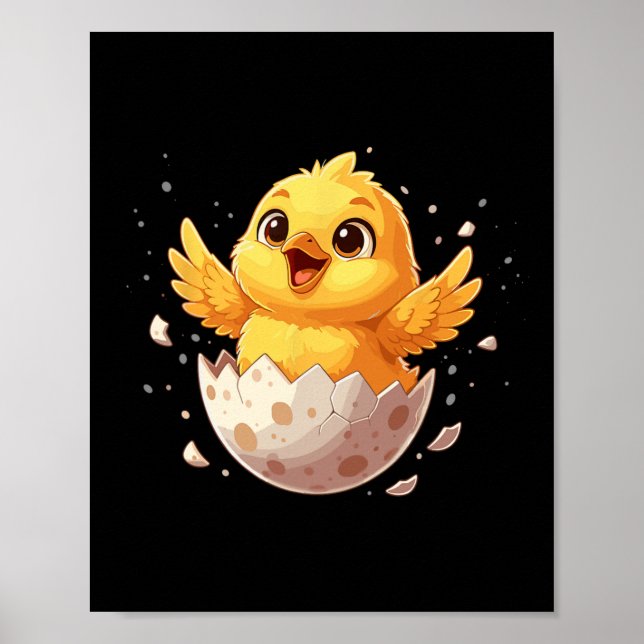 Poster Feliz Páscoa Pintinho Fofo Ovo de Primavera  (Frente)