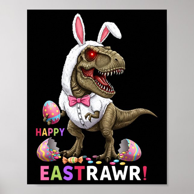 Poster Feliz Páscoa T Rex Dinossauro Coelho da Páscoa Doc (Frente)