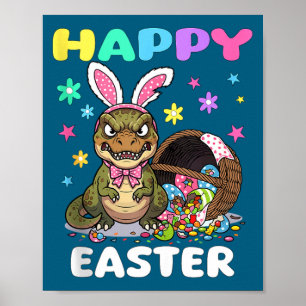 Poster Feliz páscoa t rex dinossauro doce arco coelho de