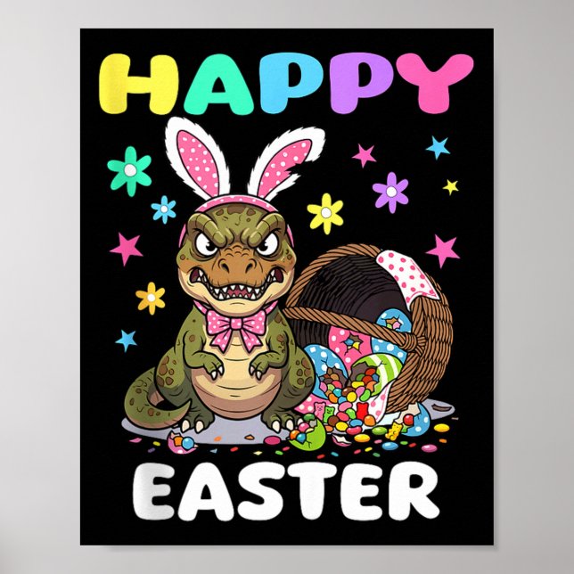 Poster Feliz páscoa t rex dinossauro doce arco coelho de  (Frente)