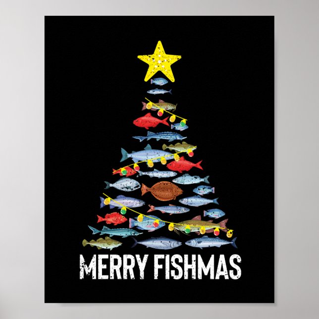 Poster Feliz Peixe Engraçado Pescado Natal Xmas (Frente)