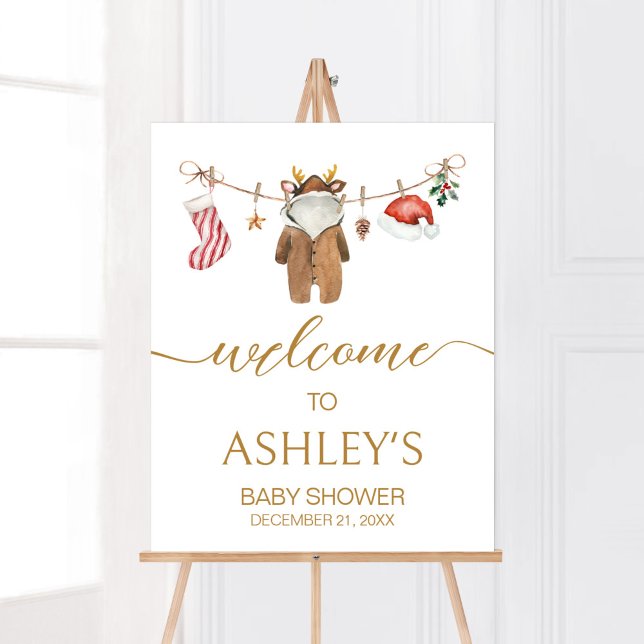 Poster Feliz Pequena Vestuário de Natal Chá de fraldas Be (Merry Little Clothes Baby Shower Welcome Sign)