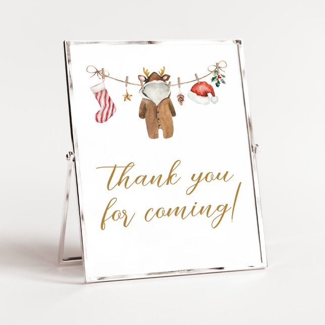 Poster Feliz Pequenas Roupas de Natal Obrigado por vir (Merry Little Clothes Baby Shower Thank you for Coming Sign)