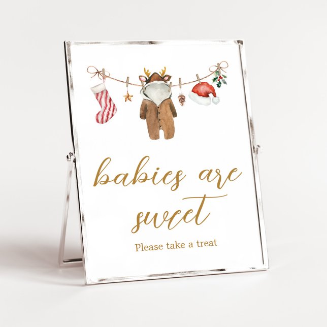 Poster Feliz Pequenas roupas de Natal Os bebês são doces (Merry Little Clothes Baby Shower Babies are Sweet Sign)