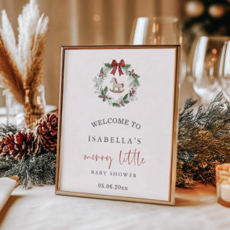 Poster Feliz Pequeno Chá de fraldas Wreath de Natal Bem-v