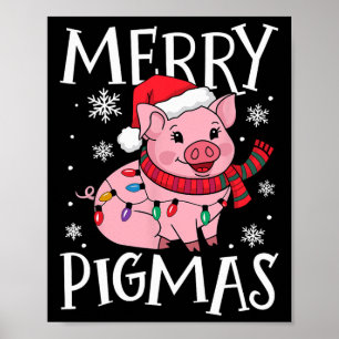 Poster Feliz Pigmas Engraçado Papais noeis De Natal Pig X