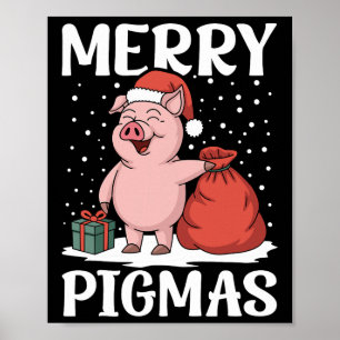 Poster Feliz Pigmas Engraçado Papais noeis De Natal Pig X