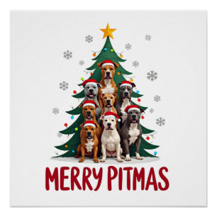 Pôster Feliz Pitmas Pitbull Cão Suéter Feio de Natal Tr