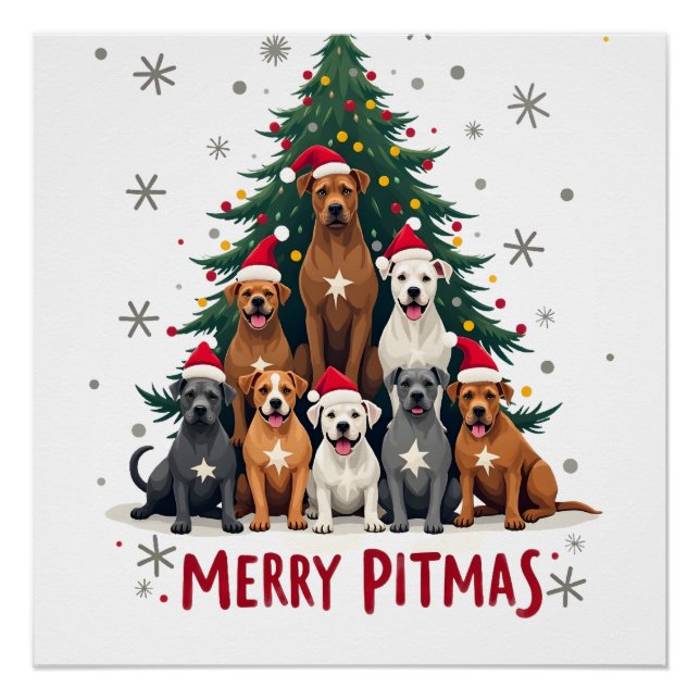 Pôster Feliz Pitmas Pitbull Cão Suéter Feio de Natal Tr (Frente)