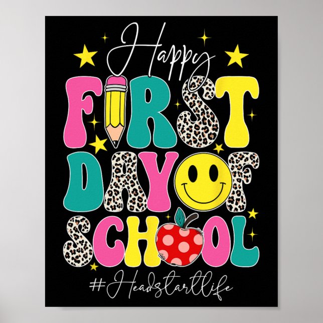 Poster Feliz Primeiro Dia De Aula Groovy Headstart Vida E (Frente)