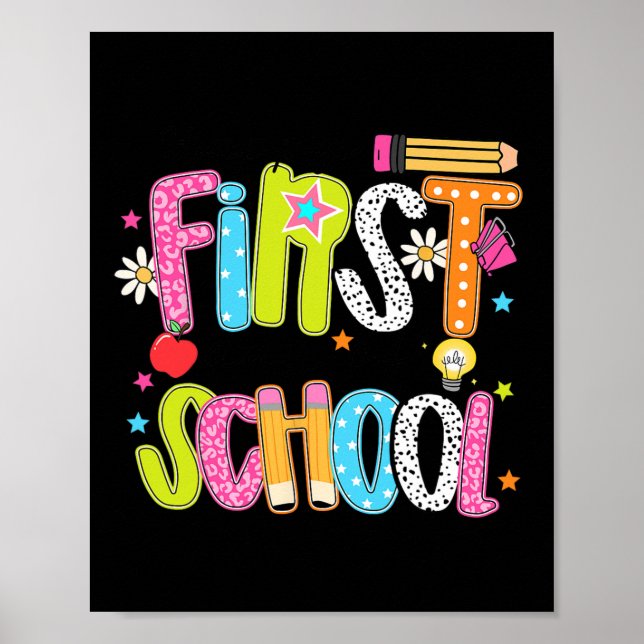 Poster Feliz Primeiro Dia De Aula Professor Preppy Crianç (Frente)