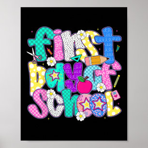 Poster Feliz Primeiro Dia De Aula Professor Preppy Crianç