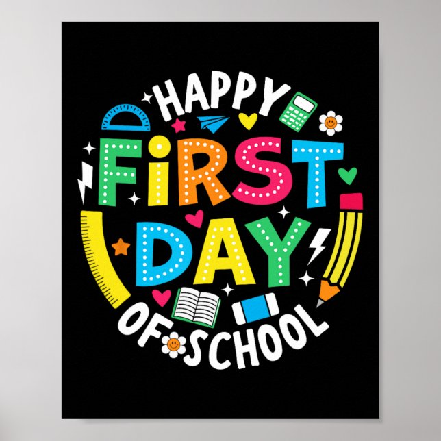 Poster Feliz Primeiro Dia De Professores De Lápis Na Esco (Frente)