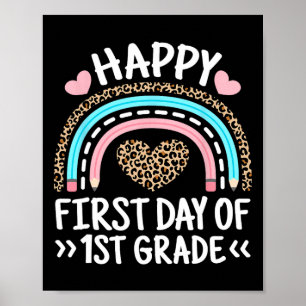 Poster Feliz Primeiro Dia Do 1º Ano Leopardo Arco-Íris En