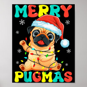 Poster Feliz Pugmas Pug Natal Papai Noel Pug Xmas Luzes D