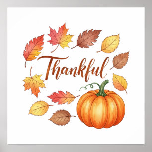 Poster Feliz Pumpkin e Folhas de outono