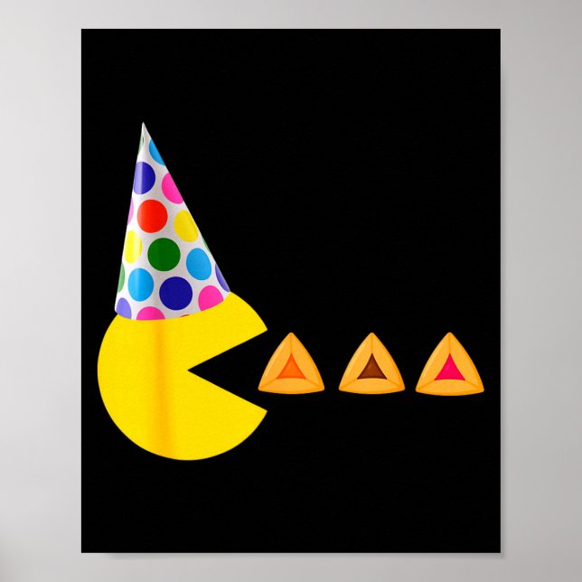 Poster Feliz purim videogame comendo hamantashen rainha (Frente)