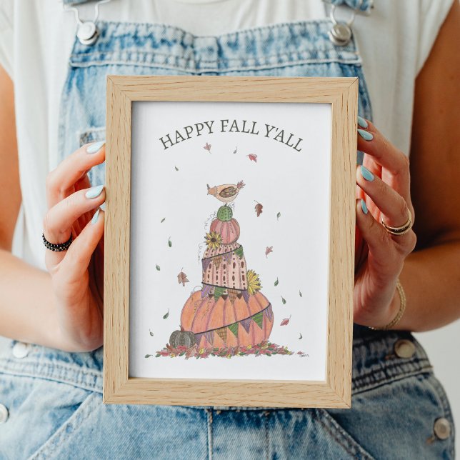 Poster Feliz Queda Todos Pumpkins e Galinha Sazonal (Cute Fall Pumpkin Stack Art Printable)