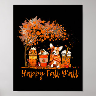 Poster Feliz Queda Y'all Autumn Corgi Halloween Pumpkin S