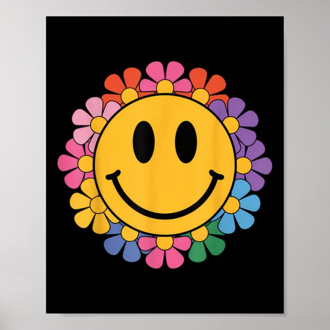 Poster Feliz Retro Daisy Smile Face Cara Com Homens Estét (Frente)