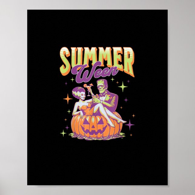 Poster Feliz Retro Summerween Divertido Monstro Frankenst (Frente)