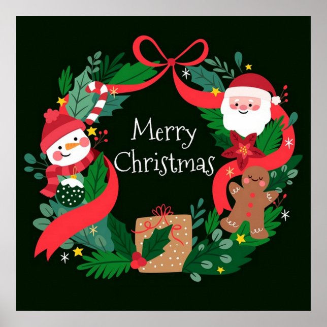 Poster Feliz Rico de Natal Weath, Papais noeis e boneco d (Frente)