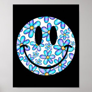Poster Feliz rosto sorriso margarida retrô azul preppy ho