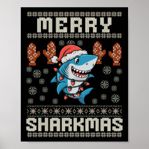 Poster Feliz Sharkmas Shark Natal Feio Xmas Crianças Shar